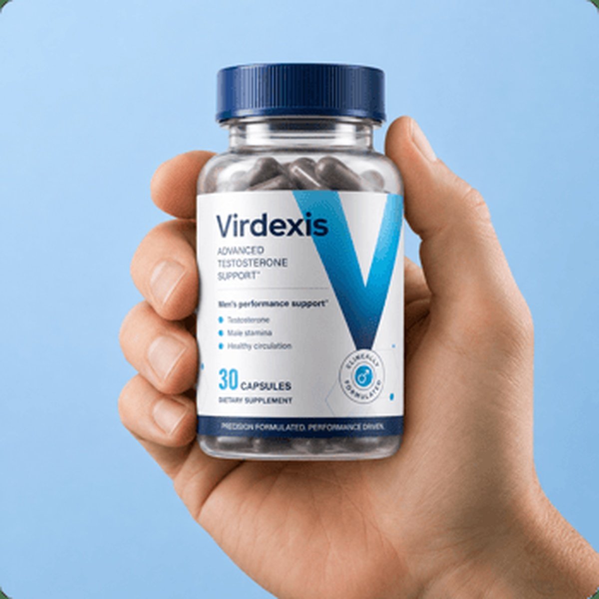 Virdexis supplement bottle held in a hand